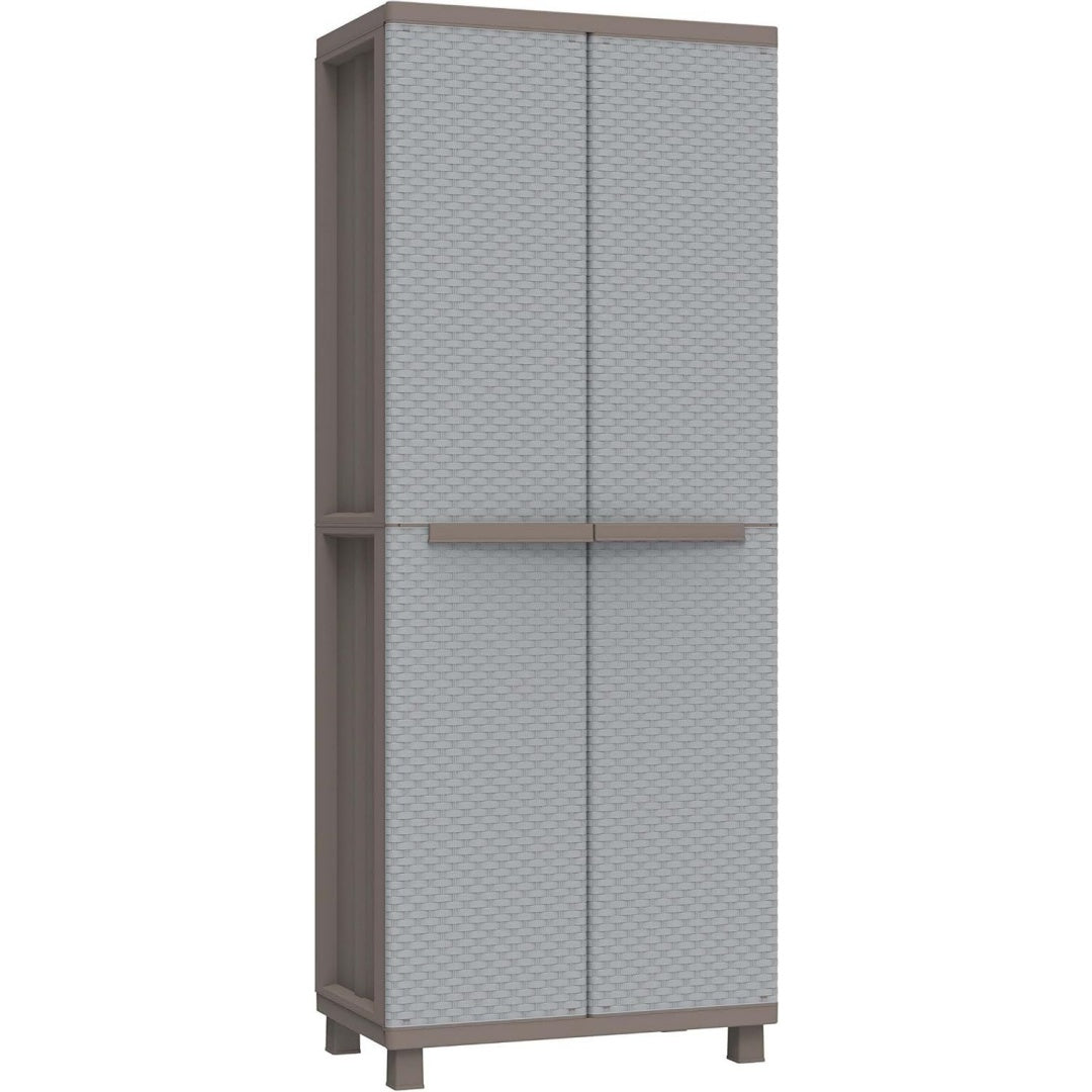 Armadio Terry Jrattan 368, Armadio Portascope 2 Ante, 4 Ripiani, Effetto Rattan